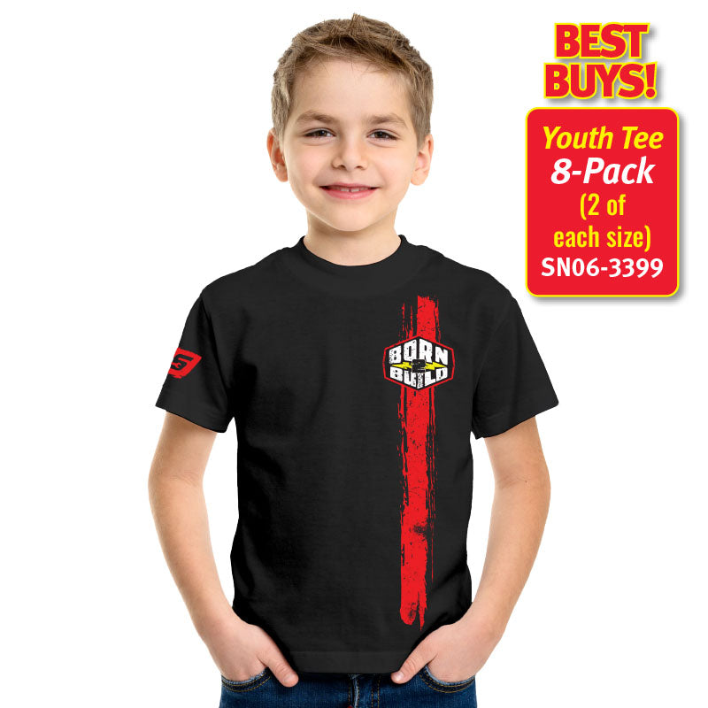 8 Pack YOUTH Born 2 Build S/S T-SHIRT - BLACK