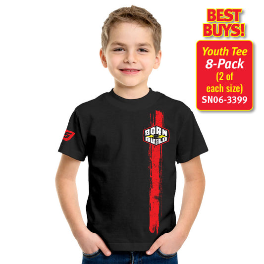 8 Pack YOUTH Born 2 Build S/S T-SHIRT - BLACK