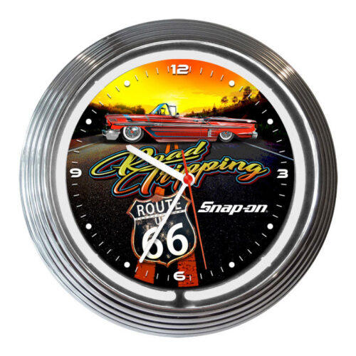 Road Tripping Neon Clock  - Red Neon/Chrome Frame